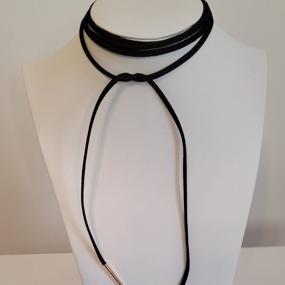 Leather Wrap Choker with Metal Tips Detail